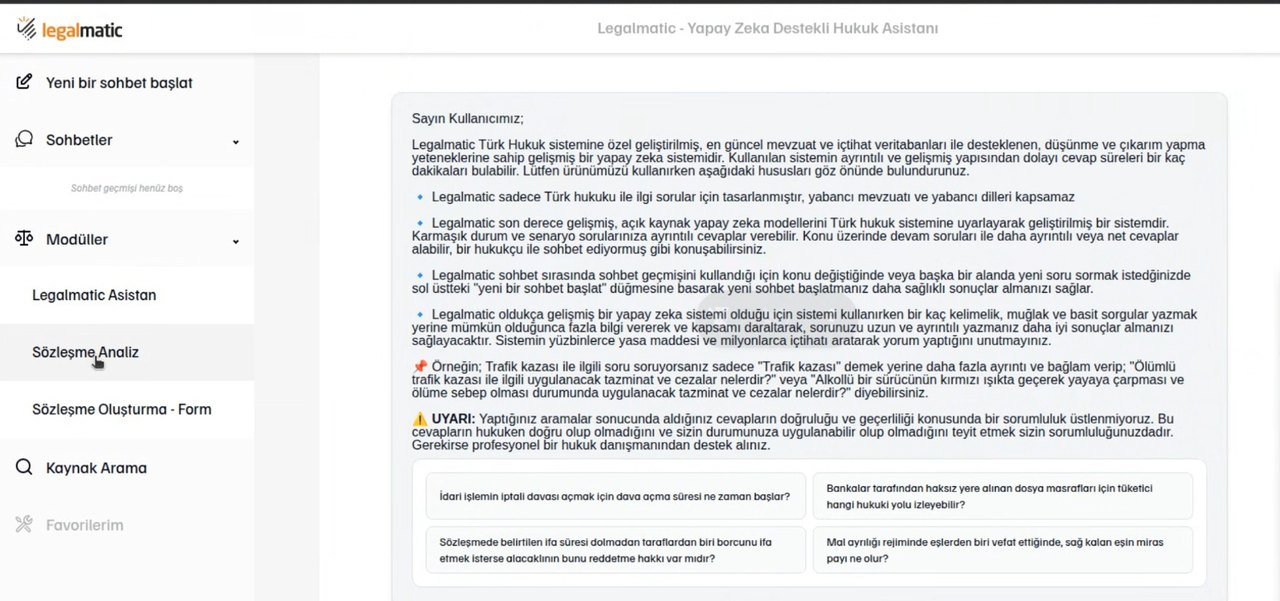 Legalmatic Asistan sohbet ekranı